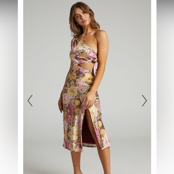 GLAUCUS MIDI DRESS, FLORAL - ONE SHOULDER CUT OUT - Picture 2 of 3